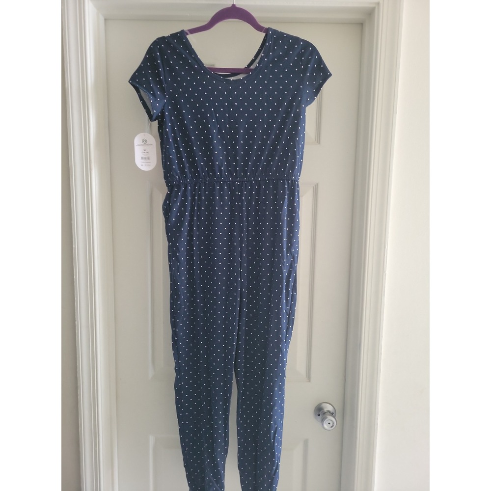 Wonder Nation Girls Navy Blue Polka Dot Jumpsuit XL 14-16 NWT - Picture 3 of 8